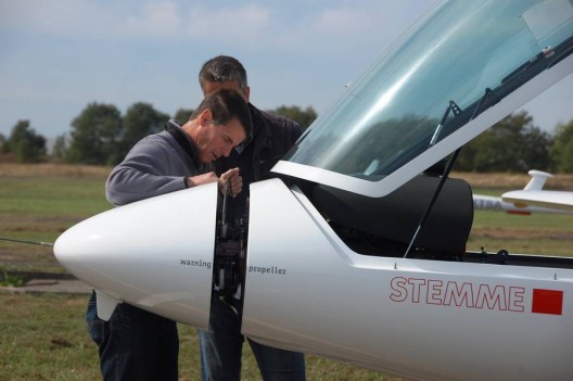Stemme nose shows clever folding propeller.  With propeller folded, nose cone slides back, making for aerodynamically clean aircraft