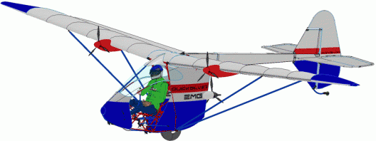 EMG-6 as it would appear in tri-motor mode with detachable wing-mounted power pods 