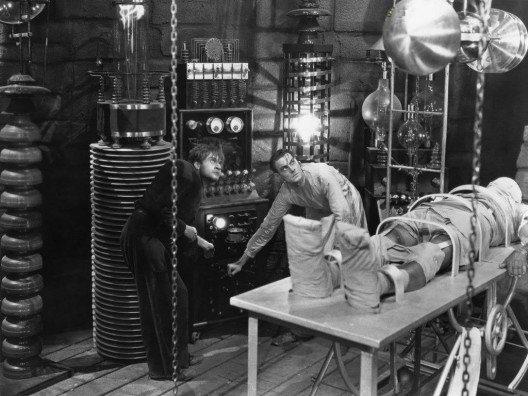 Dr. Frye, left, assists the late Dr. Frankenstein in the earlier U of T laboratory