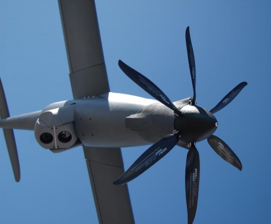 Six-bladed propeller helps reduce noise, 1.3 kilogram (2.86 pound) electro-optical/infrared camera system helps reduce weight