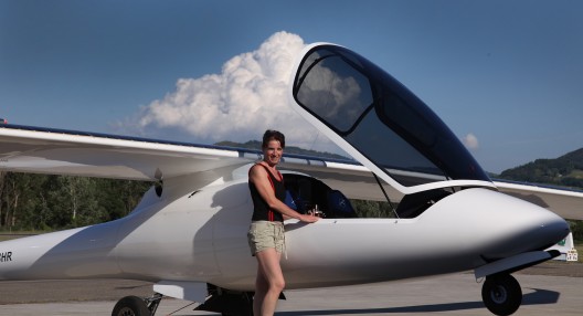 A happy Irena having completed the first ever dual solar cross-country flight