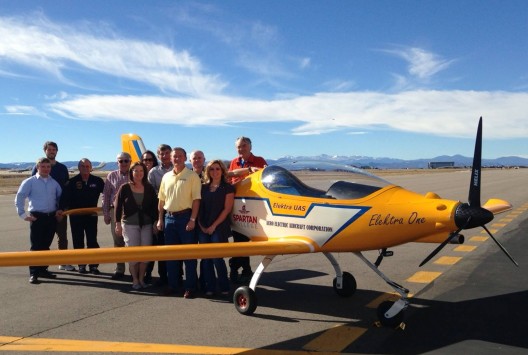 George Bye and the staff at A. E. A. C. show off the Sun Flyer prototype