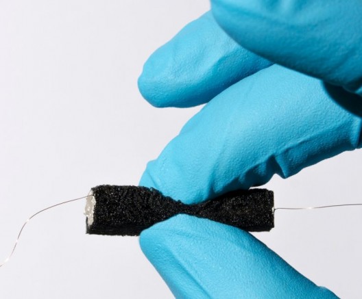 Flexibility plus!  Wood fiber battery can be squeezed considerably while still storing energy