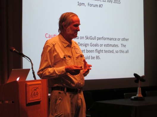 Burt Rutan shared details of "Skigull" amphibian, cautioning attendees to remain skeptical about some performance claims