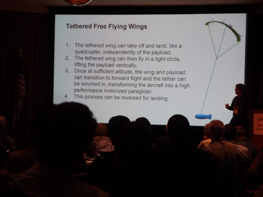 Pete Lynn's tethered wing aircraft would function like a large paramotor, but with the motors on the wing, rather than in the payload