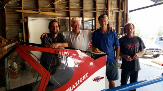 Crew that helped build Richard's 28-foot wing: (left to right) Mike Cummings, electrical tech; Richard Steeves, Mark Beierle, Donny Morgan 