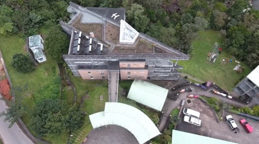 ValBio Centre includes triangular roof for landing drones (top of picture)